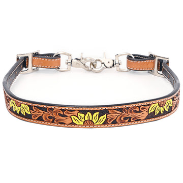 Bar H Equine Horse Genuine Leather Floral Design Tie Downs Snap Ends Tan
